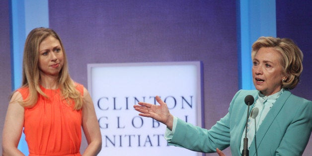 Chelsea Clinton and Former US Secretary of State Hillary Clinton attend the Clinton Global Initiative (CGI) September 26, 201