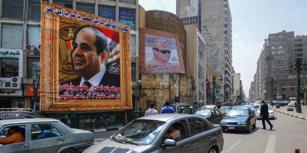 CAIRO, EGYPT - APRIL 13: Posters of president candidate of Egypt, Marshall Abdel Fattah el-Sisi, are seen on the photo in Cairo, Egypt on April 13, 2014. Presidential election in Egypt, first election after the coup, will be done on 26-27 May. (Photo by Mustafa Ozturk/Anadolu Agency/Getty Images)