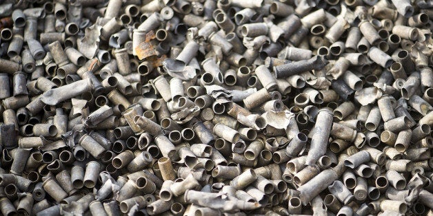 MUNSTER, GERMANY - MARCH 05: Destroyed ammunition is stored in a container during a press day at the GEKA facility on March
