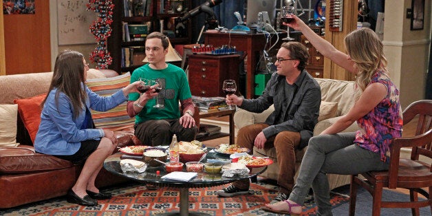 LOS ANGELES - MARCH 25: 'The Relationship Diremption' -- Sheldon faces a personal crisis after deciding he's wasting his time with string theory, on THE BIG BANG THEORY, Thursday, April 10 (8:00-8:31 PM, ET/PT) on the CBS Television Network. Pictured left to right: Mayim Bialik, Jim Parsons, Johnny Galecki and Kaley Cuoco-Sweeting. (Photo by Sonja Flemming/CBS via Getty Images) 