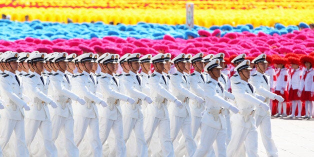 BEIJING - OCTOBER 01: Chinese People's Liberation Army (PLA) sailors march pass Tiananmen Square during the celebration of th