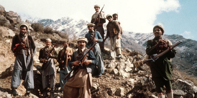 This picture taken in the early 80s shows the premier groups of the Afghan anti-Soviet resistance fighters with their primitive arms in the eastern parts of the country. The Afghans repulsed the then Red Army 1979-1989 invasion with a huge human cost and with the material aid of the western wolrd, above all, the United States. Easy estimates say that around one and half million Afghans were killed in their fight against the Soviet soldiers. AFP PHOTO (Photo credit should read /AFP/Getty Images)