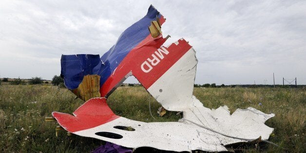 A piece of wreckage of the Malaysia Airlines flight MH17 is pictured on July 18, 2014 in Shaktarsk, the day after it crashed.