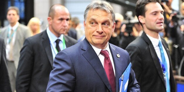 Hungary Prime Minister Viktor Orban arrives on May 27, 2014, to take part in the Informal European Council at the EU Headquarters in Brussels. Europe's heads of state and government gather over dinner in Brussels for an informal summit to take stock of the European election disaster and start the difficult process of nominating new European Union leaders, and to discuss the latest developments in Ukraine following the Presidential elections. AFP PHOTO / GEORGES GOBET (Photo credit should read GEORGES GOBET/AFP/Getty Images)