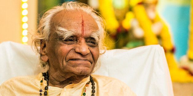 BELUR, INDIA - NOVEMBER 28: BKS Iyengar seen during his 94th Birthday Celebration in November, 2012 in Belur, India. (Photo by Dominik Ketz/Getty Images)