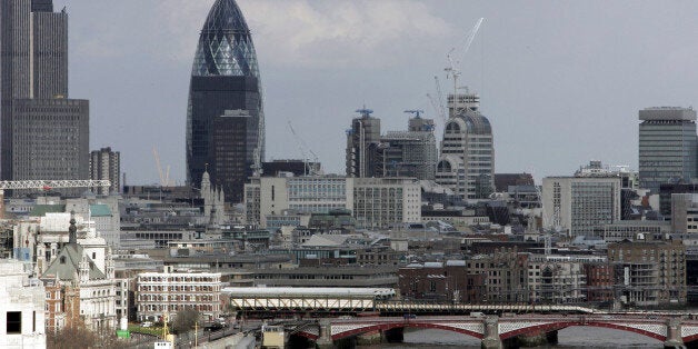 FILE - In this Monday April 10, 2006 file photo, a view from Nelson's Column shows the Gherkin building over central London's skyline. One of Londonâs most iconic office buildings has been put up for sale. The Norman Foster-designed tower, nicknamed The Gherkin for its distinctive pickle-like shape, was put into bankruptcy protection last year. Deloitte Real Estate and Savills expect interest in the building to come from all over the globe. (AP Photo/Kirsty Wigglesworth, file)