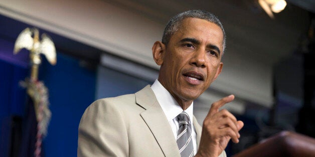 FILE - In this Aug. 28, 2014 file photo, President Barack Obama speaks in the James Brady Press Briefing Room of the White Ho