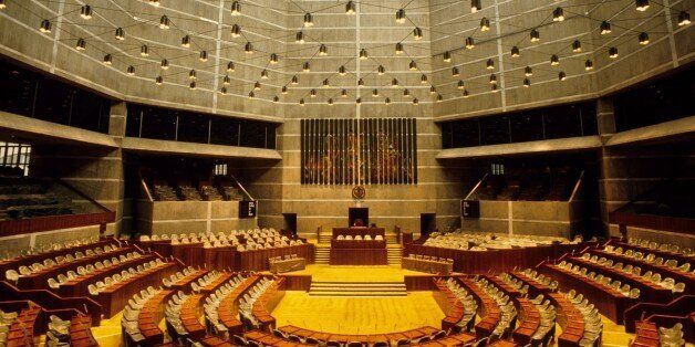 The assembly chamber of the House of Parliament or Sangsad Bhaban, in Bangladesh. This magnificent building is considered to be one of the finest examples of modern architecture. Designed by Louis I Kahn in the 80s, it is situated in Sher-e-Bangla Nagar, in Dhaka. 1990. (Photo by: Majority World/UIG via Getty Images)