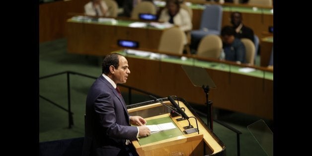 Abdel Fattah Al Sisi, President of Egypt, speaks during the 69th session of the United Nations General Assembly at U.N. headquarters, Wednesday, Sept. 24, 2014. (AP Photo/Seth Wenig)