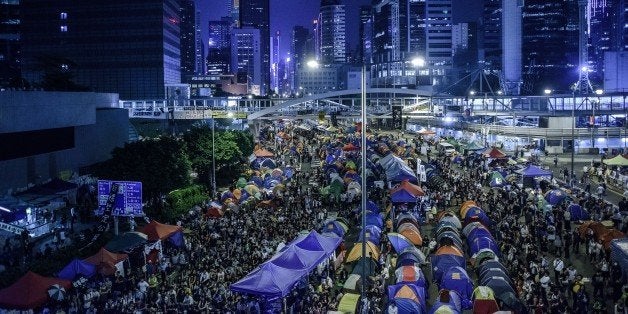 Pro-democracy protester gather at the main protest site in the Admiralty district of Hong Kong on October 24, 2014. Major int