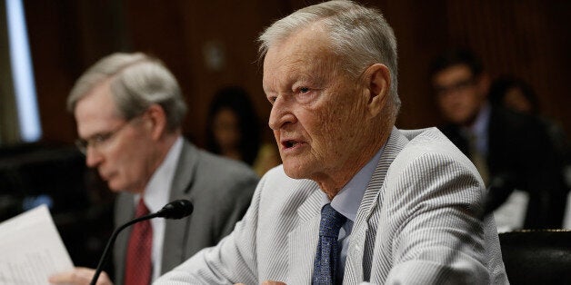 WASHINGTON, DC - JULY 09: Former National Security Advisor Zbigniew Brzezinski (R) and former assistant to the president for national security affairs Stephen Hadley (L) testify before the Senate Foreign Relations Committee during a hearing July 9, 2014 in Washington, DC. The committee heard testimony on the topic of 'Russia and Developments in Ukraine.' (Photo by Win McNamee/Getty Images)