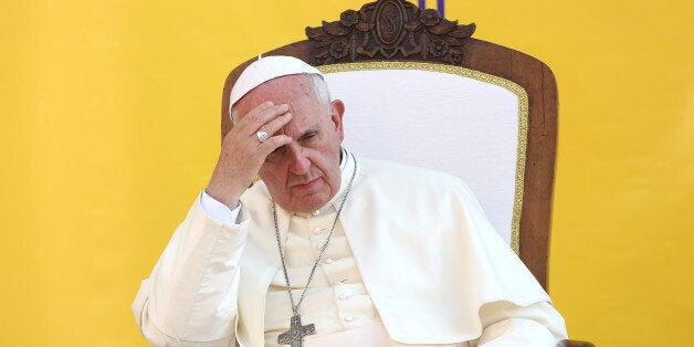 CAMPOBASSO, ITALY - JULY 05: Pope Francis attends a meeting of prayer at the Isernia's cathedral on July 5, 2014 in Isernia - Campobasso, Italy. In his one day pastoral visit to the Italian region of Molise Pope Francis invokes the courage of solidarity to face the scourge of unemployment. (Photo by Franco Origlia/Getty Images)