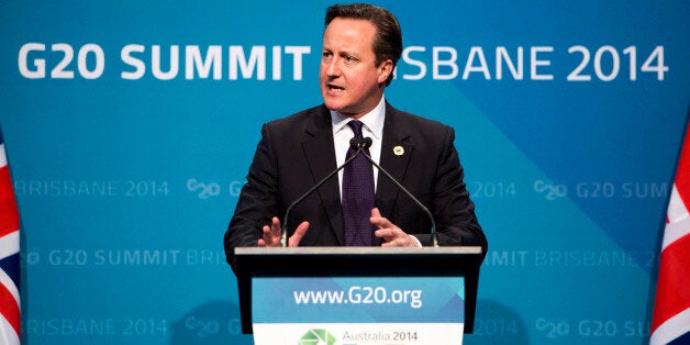 David Cameron, U.K. prime minister, speaks during a news conference at the Group of 20 (G-20) summit in Brisbane, Australia, on Sunday, Nov. 16, 2014. Group of 20 leaders agreed to take action against climate change after a weekend summit in Australia where U.S. President Barack Obama called on nations to step up the fight. Photographer: Glenn Hunt/Pool via Bloomberg 