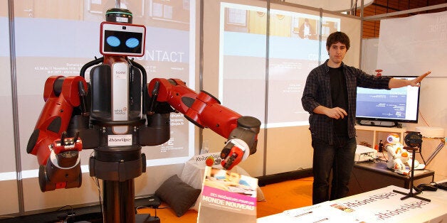 LYON, FRANCE - MARCH 18: A BAXTER manufacturing robot on display at Innorobo International Robotics trade show on March 18, 2014 in Lyon, France. More than 300 robots and technologies will be demonstrated at the biggest show in Europe dedicated to service robotics. (Photo by Patrick Aventurier/Getty Images)