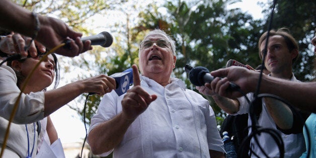 HAVANA, CUBA - JANUARY 23: Elizardo Sanchez, head of the banned but tolerated Cuban National Human Rights Commission, talks with journalists after meeting with Assistant Secretary of State for Western Hemisphere Affairs Roberta Jacobson at the Residence of the Chief of Mission of the U.S. Interests Section January 23, 2015 in Havana, Cuba. Sanchez said that Jacobson met with seven political dissidents during the breakfast meeting. Jacobson led a delegation from the State Department in meetings with the Cuban government that could restore diplomatic ties and mark the end of more than 50 years of of Cold War-era hostility between the two countries. (Photo by Chip Somodevilla/Getty Images)