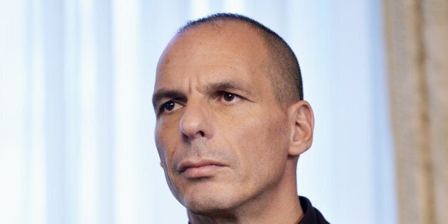 Greek Minister of Finance Yanis Varoufakis looks on during meeting between Belgian Prime Minister and Greek Prime Minister on February 12, 2015 at the Lambermont in Brussels. AFP PHOTO / BELGA PHOTO / ERIC LALMAND (Photo credit should read ERIC LALMAND/AFP/Getty Images)