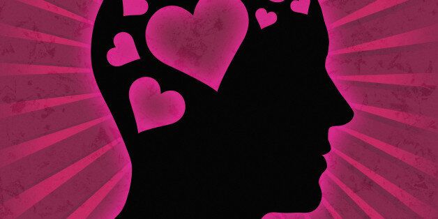 Love - Man head silhouette with hearts instead of brain