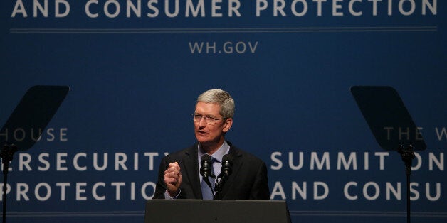 STANFORD, CA - FEBRUARY 13: Apple CEO Tim Cook speaks during the White House Summit on Cybersecurity and Consumer Protection on February 13, 2015 in Stanford, California. U.S. President Barak Obama joined corporate CEOs to speak about the imporatance of cybersecurity during the White House Summit on Cybersecurity and Consumer Protection. (Photo by Justin Sullivan/Getty Images)