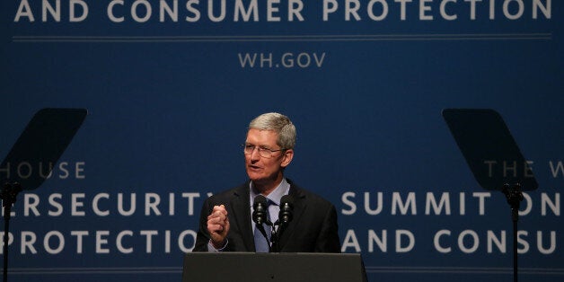 STANFORD, CA - FEBRUARY 13: Apple CEO Tim Cook speaks during the White House Summit on Cybersecurity and Consumer Protection on February 13, 2015 in Stanford, California. U.S. President Barak Obama joined corporate CEOs to speak about the imporatance of cybersecurity during the White House Summit on Cybersecurity and Consumer Protection. (Photo by Justin Sullivan/Getty Images)