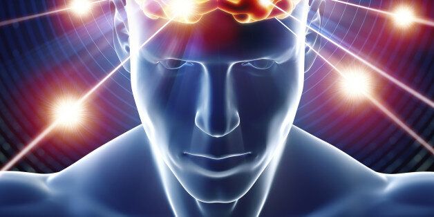 Brain in head receiving rays of information