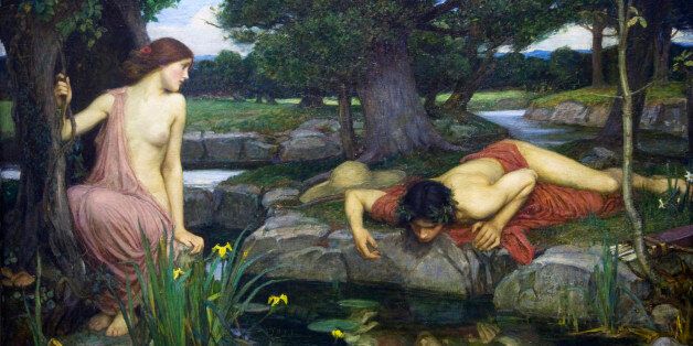 Echo and Narcissus by John William Waterhouse, fine art painting, 1903, detail