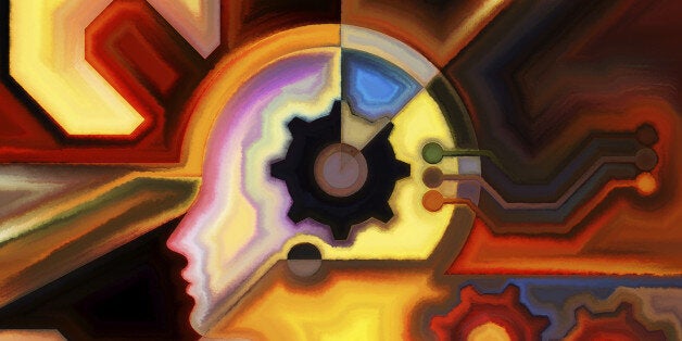 Colors of the Mind series. Abstract composition of elements of human face, and colorful abstract shapes suitable as element i