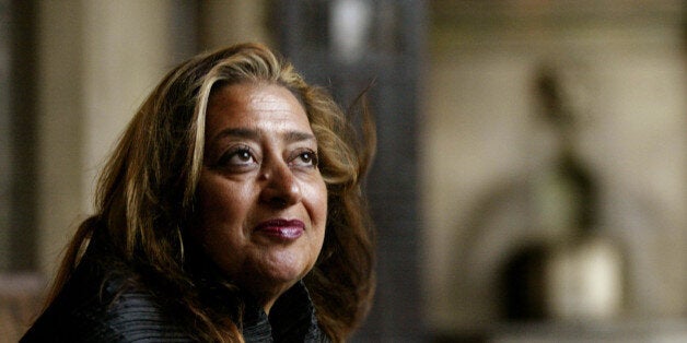 Pritzker Architecture Prize winner for 2004 Zaha Hadid poses Sunday, March 14, 2004, in West Hollywood, Calif. Hadid, an Iraqi-born architect who struggled for years to get her audacious and unconventional designs built, was named winner Sunday, March 21, 2004. She is the first woman to the win architecture's most prestigious prize in its 26-year history. (AP Photo/Kevork Djansezian)