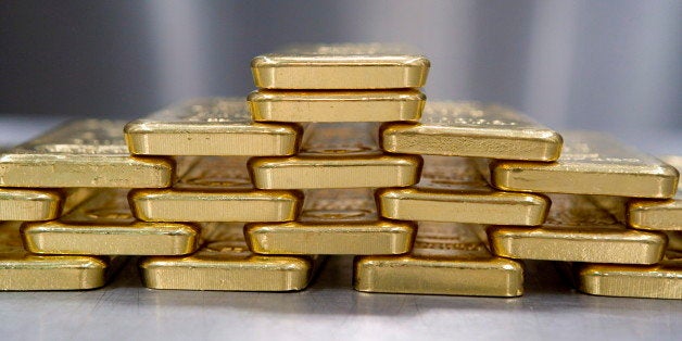 MUNICH, GERMANY - FEBRUARY 19: 1 kg gold bricks in the vault of the pro aurum Goldhaus on February 19, 2013 in Munich, Germa