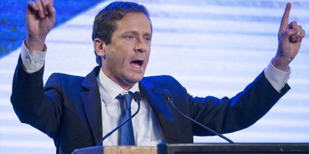 Israeli opposition Labour Party leader Isaac Herzog delivers a speech during an election campaign meeting in Tel Aviv on January 25, 2015 ahead of the March 17 general elections. Hertzog and centrist former justice minister Tzipi Livni have made an alliance to contest Israel's snap general election. Most Israelis would like to see Prime Minister Benjamin Netanyahu replaced after March elections but, paradoxically, he is seen as most suitable for the job, an opinion poll said on December 18, 2014. AFP PHOTO / JACK GUEZ (Photo credit should read JACK GUEZ/AFP/Getty Images)