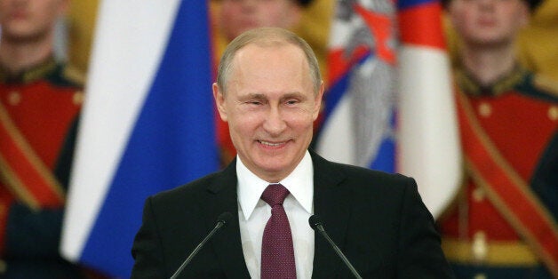 MOSCOW, RUSSIA - FEBRUARY 20: Russian President Vladimir Putin gives a speech during an award ceremony in which he gave award