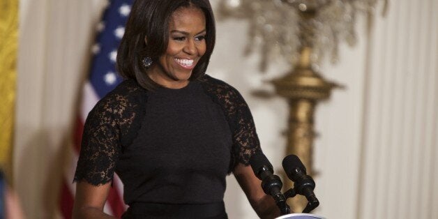 WASHINGTON, DC - MARCH 11: First Lady Michele Obama hosts an event to commemorate the beginning of Nowruz in the East Room of the White House in Washington, D.C., USA on March 11, 2015. (Photo by Samuel Corum/Anadolu Agency/Getty Images)