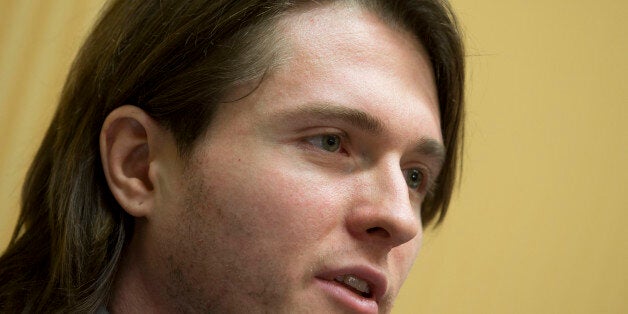 Raffaele Sollecito talks to the media during a press conference in Rome, Monday, March 30, 2015. Amanda Knox, who maintained