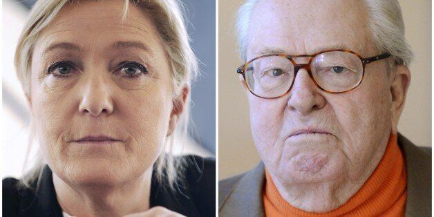 A combination made on April 10, 2015 shows files pictures of French far right Front National (FN) party' president Marine Le Pen (L) taken on March 14, 2015 in Angoume, and Front National's honorary president Jean-Marie Le Pen (R) taken on February 22, 2013 in Marseille. AFP PHOTO / GAIZKA IROZ / GERARD JULIEN (Photo credit should read IROZ GAIZKA,GERARD JULIEN/AFP/Getty Images)