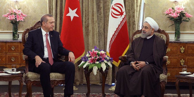 Iran's President Hassan Rouhani meets with Turkish President Recep Tayyip Erdogan during an official welcoming ceremony following the latter's arrival at the Saadabad Palace in Tehran on April 7, 2015, for an official one-day visit as the two countries criticized each other in recent weeks on their respective policies in the region.Photo by ParsPix/ABACAPRESS.COM