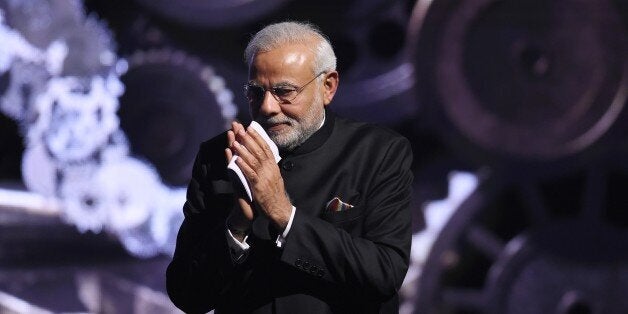 Indian Prime Minister Narendra Modi attends the official opening of the Hannover Messe industrial trade fair in Hanover, central Germany on April 12, 2015. India is the partner country of this year's trade fair running from April 13 to 17, 2015. AFP PHOTO / TOBIAS SCHWARZ (Photo credit should read TOBIAS SCHWARZ/AFP/Getty Images)