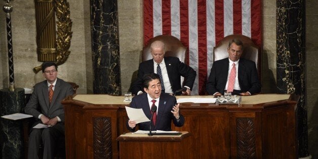 Japanese Prime Minister Shinzo Abe addresses a joint session of Congress at the US Capitol in Washington, DC, April 29, 2015.