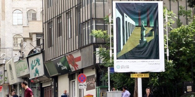 TEHRAN, IRAN - MAY 07 : An artwork is seen on a billboard in the streets of Tehran, Iran on May 07, 2015. The project named A Gallery as Large as a City displays over 700 artworks by international artists. (Photo by Fatemeh Bahrami/Anadolu Agency/Getty Images)