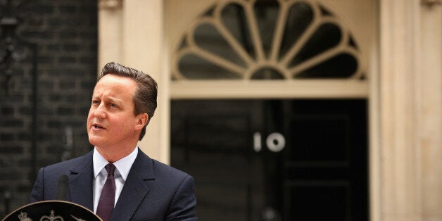 LONDON, ENGLAND - MAY 08: British Prime Minister David Cameron delivers a speech outside10 Downing Street on May 8, 2015 in London, England. After the United Kingdom went to the polls yesterday the Conservative party are confirmed as the winners of a closely fought general election, which has returned David Cameron as Prime Minister with a slender majority for his party. (Photo by Christopher Furlong/Getty Images)