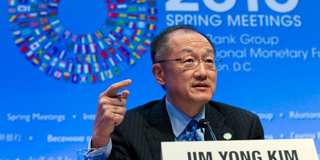 World Bank President Jim Yong Kim speaks during a news conference at the World Bank/IMF Annual Meetings at IMF headquarters in Washington on Thursday, April 16, 2015. ( AP Photo/Jose Luis Magana)