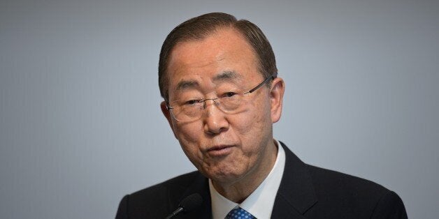 UN Secretary General Ban Ki-moon speaks at a 'UN Global Compact - Korea Leaders Summit' event at a hotel in Seoul on May 19, 2015. At a separate event on the same day, Ban urged North Korea to avoid any actions that might escalate military tensions as South Korea's president spoke again of a 'reign of terror' in Pyongyang. AFP PHOTO / Ed JONES (Photo credit should read ED JONES/AFP/Getty Images)