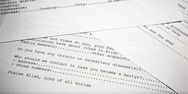 A translated copy of an application to join Osama bin Laden's terrorist network is photographed in Washington, Wednesday, May