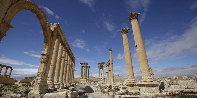 A picture taken on March 14, 2014 shows a partial view of the ancient oasis city of Palmyra, 215 kilometres northeast of Damascus. From the 1st to the 2nd century, the art and architecture of Palmyra, standing at the crossroads of several civilizations, married Graeco-Roman techniques with local traditions and Persian influences. AFP PHOTO/JOSEPH EID (Photo credit should read JOSEPH EID/AFP/Getty Images)