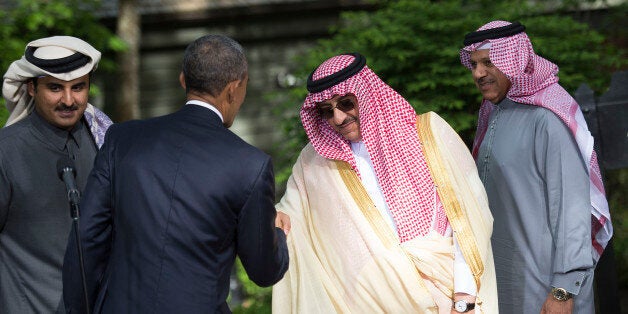 CAMP DAVID, MD - MAY 14: U.S. President Barack Obama shakes hands with Saudi Arabia Crown Prince Mohammed bin Nayef following the Gulf Cooperation Council-U.S. summit on May 14, 2015 at Camp David, Maryland. Obama hosted leaders from Saudi Arabia, Kuwait, Bahrain, Qatar, the United Arab Amirates and Oman to discuss a range of issues including the Iran nuclear deal. (Photo by Kevin Dietsch - Pool/Getty Images)