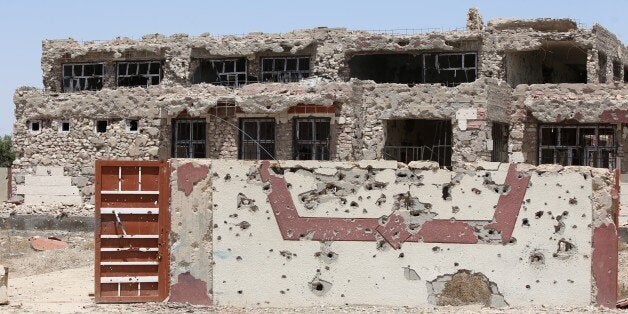 A bullet riddled school which was used as a base for Islamic State (IS) group fighters is seen in the Garma district of Anbar
