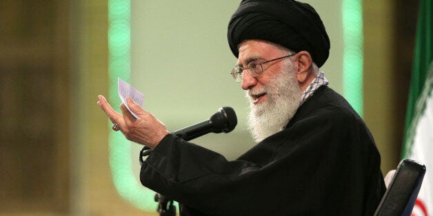 In this picture released by the official website of the office of the Iranian supreme leader, Supreme Leader Ayatollah Ali Khamenei delivers his speech in a meeting with a group of religious performers in Tehran, Iran, Thursday, April 9, 2015. Iran's top leader on Thursday stopped short of giving his endorsement to the framework nuclear deal struck last week between Tehran and world powers, while the country's president warned separately that Tehran's approval of a final deal depends on the immediate lifting of all sanctions related to its controversial nuclear program. (AP Photo/Office of the Iranian Supreme Leader)