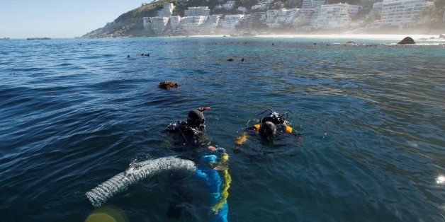 This handout photo provided by the US National Park Service shows underwater archaeology researchers on the site of the SÃ£o JosÃ© slave ship wreck near the Cape of Good Hope in South Africa. The Smithsonian's National Museum of African American History and Culture will display objects from a slave ship that sank off the coast of Cape Town in 1794. (Susanna Pershern/US National Park Service via AP)