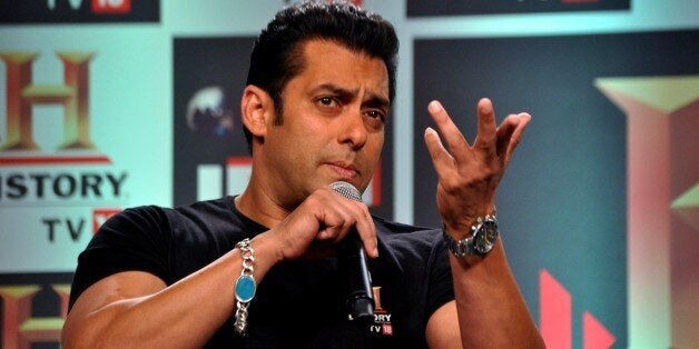 In a picture taken on February 24, 2012, Indian Bollywood actor Salman Khan speaks during a press conference of the âHISTORY TV18âs in Mumbai. AFP PHOTO (Photo credit should read STRDEL/AFP/Getty Images)