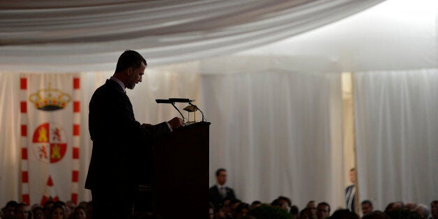 SEVILLE, SPAIN - JUNE 12: King Felipe VI of Spain during his speech in the Real Maestranza of Seville after the delivers of The Royal Cavalry Armory University Awards on June 12, 2015 in Seville, Spain. (Photo by Niccolo Guasti/Getty Images)