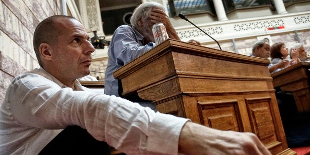 ATHENS, GREECE - JUNE 16: Greek Finance Minister Yianis Varoufakis attends a meeting as Prime Minister Alexis Tsipras addresses his party members and ministers at the Greek Parliament on June 16, 2015 in Athens, Greece. The European Commission has said that Greece and its international creditors need to come to an agreement within the next 2 weeks to avoid a possible default, after weekend talks collapsed. (Photo by Milos Bicanski/Getty Images)