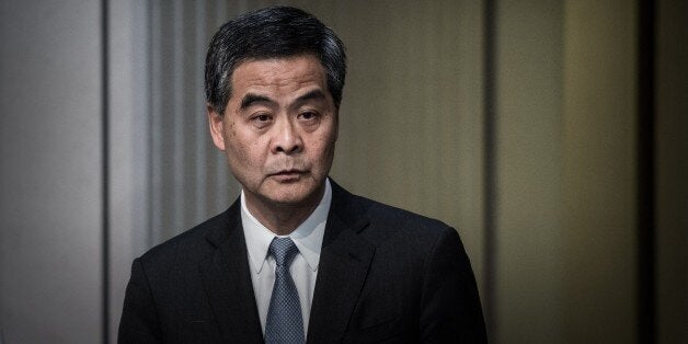 Hong Kong Chief Executive Leung Chun-ying addresses a press conference in Hong Kong on June 18, 2015. Hong Kong lawmakers rejected a Beijing-backed political reform package on June 18 as pro-democracy legislators united to vote down the divisive electoral roadmap that has sparked mass protests. AFP PHOTO / PHILIPPE LOPEZ (Photo credit should read PHILIPPE LOPEZ/AFP/Getty Images)